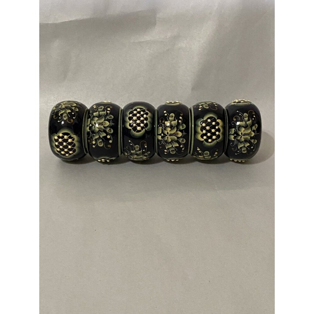 Napkin Rings Set of six blue and yellow hand‎ panted Wooden rings